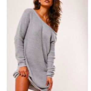 Grey knitted off the shoulder dress